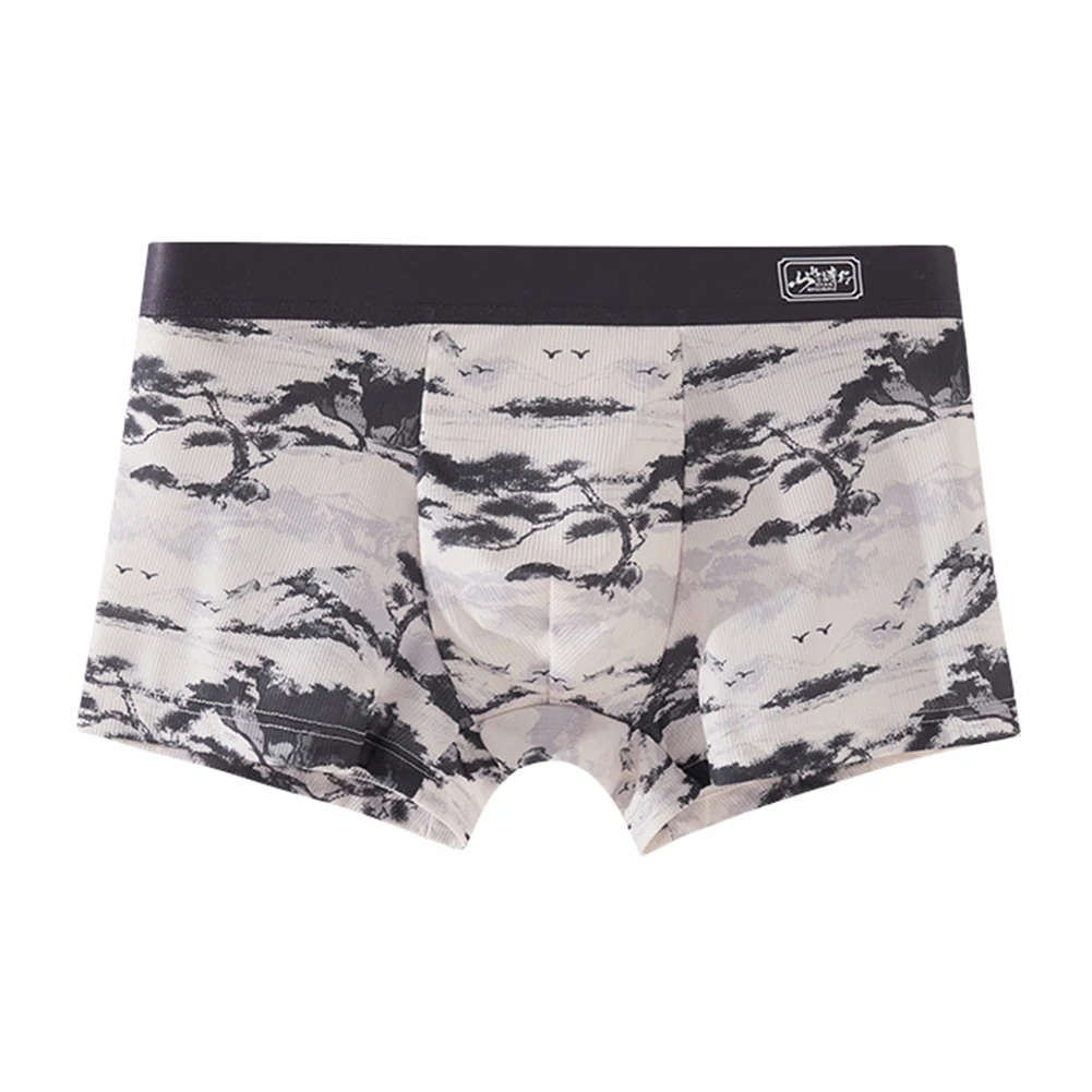 Men Boxers Pouch Breathable Underpants Sexy Accessories Hot Underwear For Man Comfortable Ice Silk Printing Men's Underpants