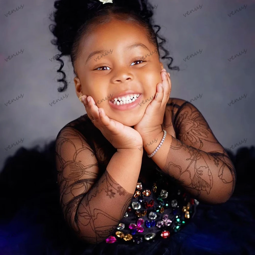 Cute Flower Girl Party Dresses فساتين للمناسبات الخاصة Tulle Knee-Length Princess Birthday Dress Beading Appliques Customized