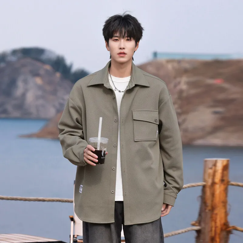 

LAPPSTER Y2k Карманная рубашка в корейском стиле с длинным рукавом Мужские роскошные уличные рубашки с графическим рисунком Черные повседневные свободные рубашки на пуговицах