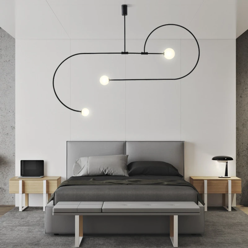 

Nordic Minimalist Geometric Design Led Hallway Chandelier Aluminium for Table Dining Room Living Sofa Glass Ball Pendant Lights