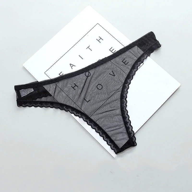 Sexy Lingerie Sexy Transparent Thong Panties Women Lace See Through Crotch Mesh Bottom Sexy Seamless Low-rise T-pants Underwear