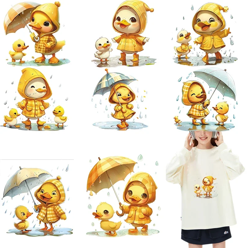 

A cute little duck in the rain Iron On Patch Heat Transfer On children Clothes dtf transfers ready to press dtf ready to press