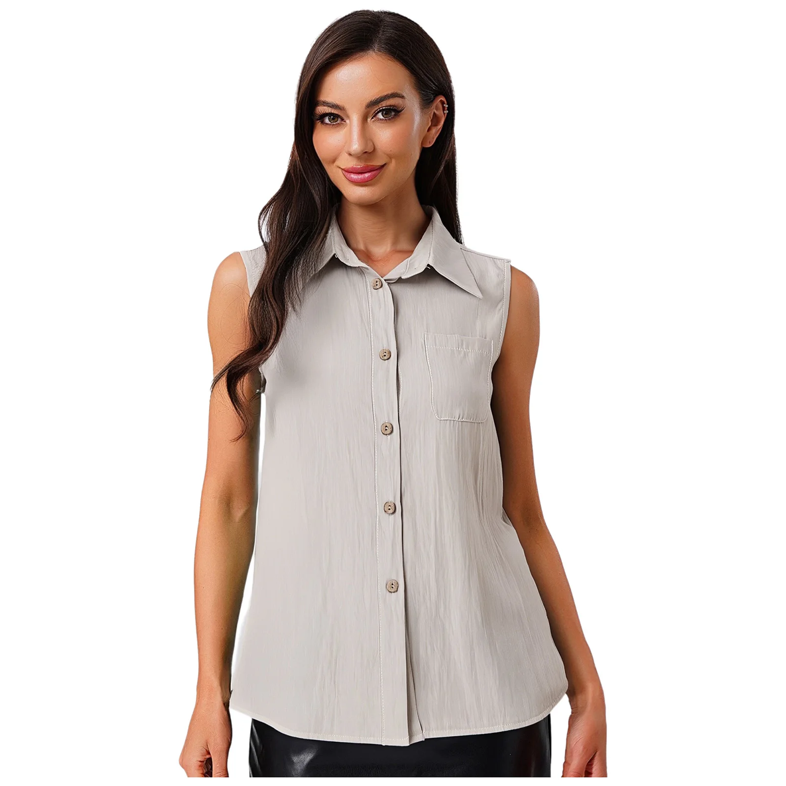 

Womens Fashion Lapel Waistcoat Sleeveless Button-down Solid Color Basic Tank Tops Blouse Adult Summer Casual Clothing