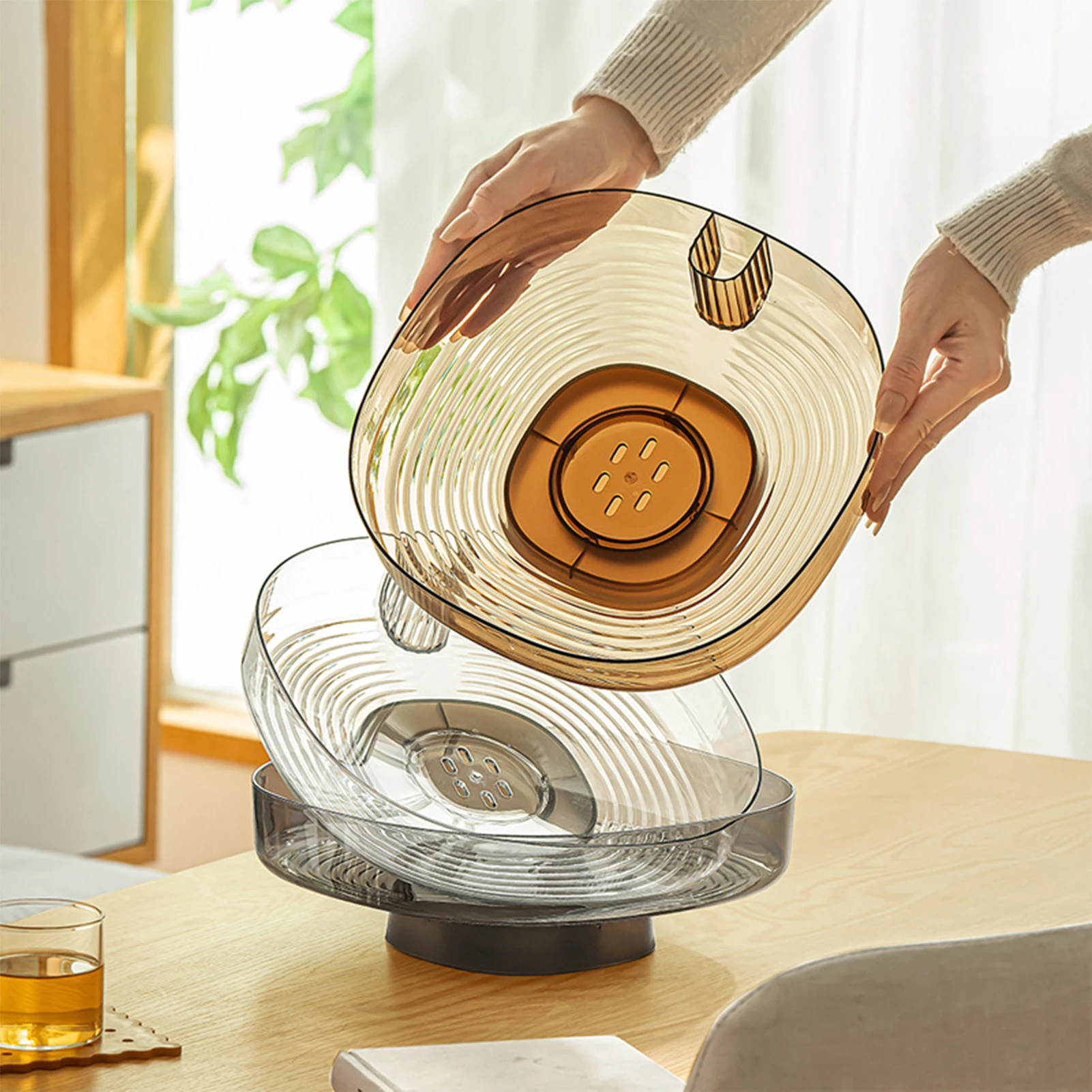 

Simple Fruit Platter Drainage High Foot Candy Snack Plate For Living Room Kitchen Fruit Nut Organizer Plate Table Decor Tray