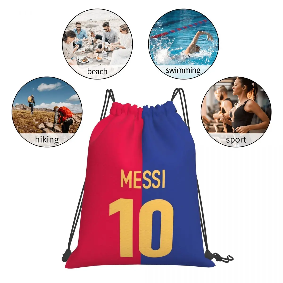 Nombre personalizado impermeable al aire libre playa natación deportes mochila con cordón Messi Num 10 organizador bolsa de almacenamiento de gimnasio