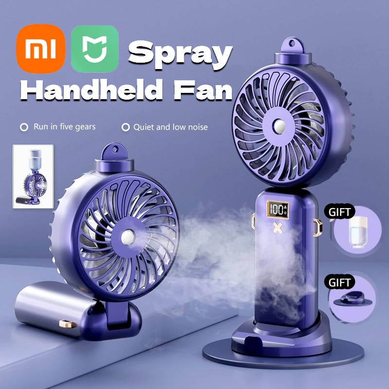 Xiaomi MIJIA Mist Fan Складной портативный Mni 5-скоростной охлаждающий цифровой дисплей Перезаряжаемый маленький подвесной вентилятор на шею Новый 2025