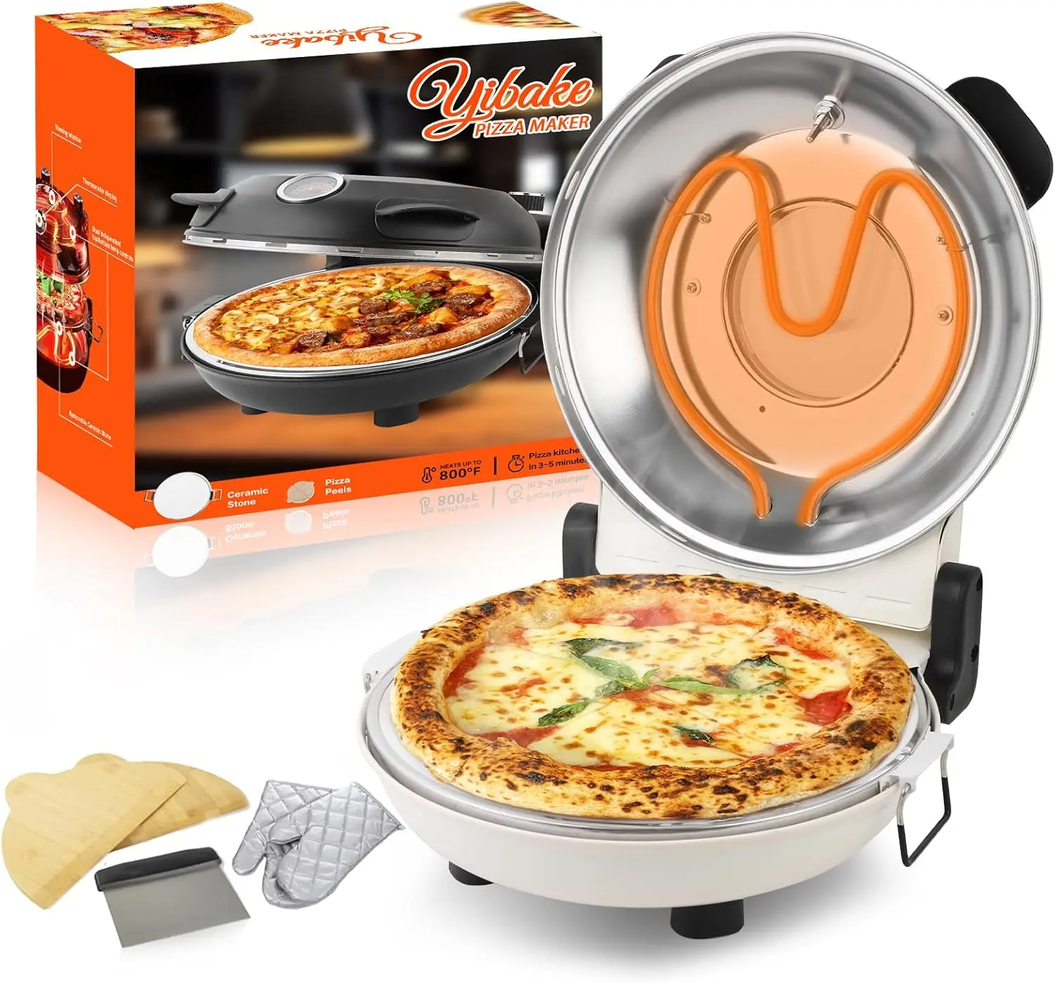 

12' Electric Pizza Oven - Countertop Pizza Maker with Ceramic Stone, Heats up to 800°F, Portable Indoor Pizza Oven for