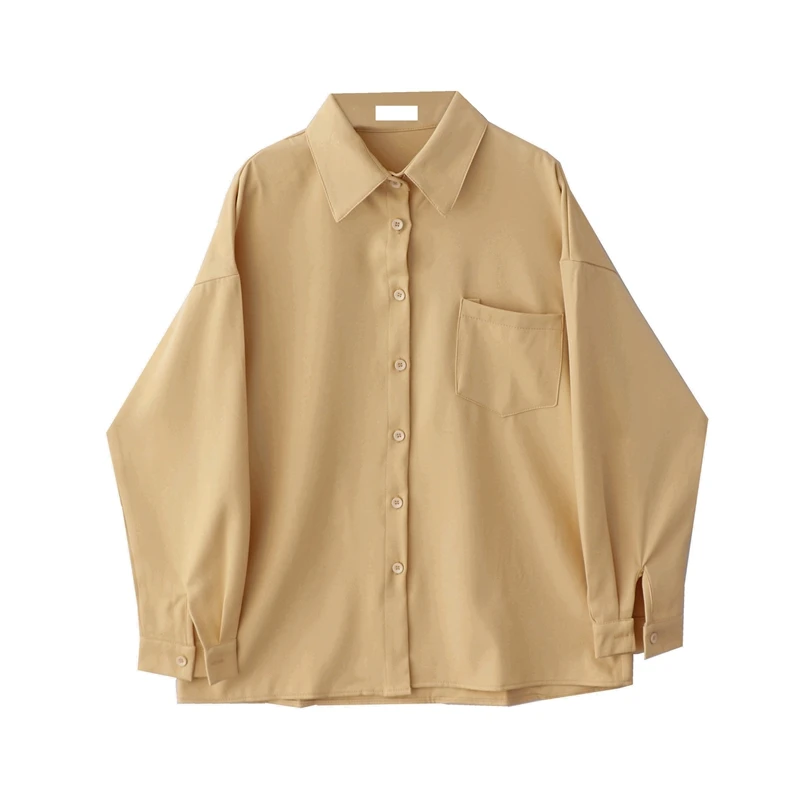 

Women Long Sleeve Polo Collar Shirt Solid Color Loose Fit Wrinkle Resistant Casual Top Versatile Drape Design Autumn Fashion