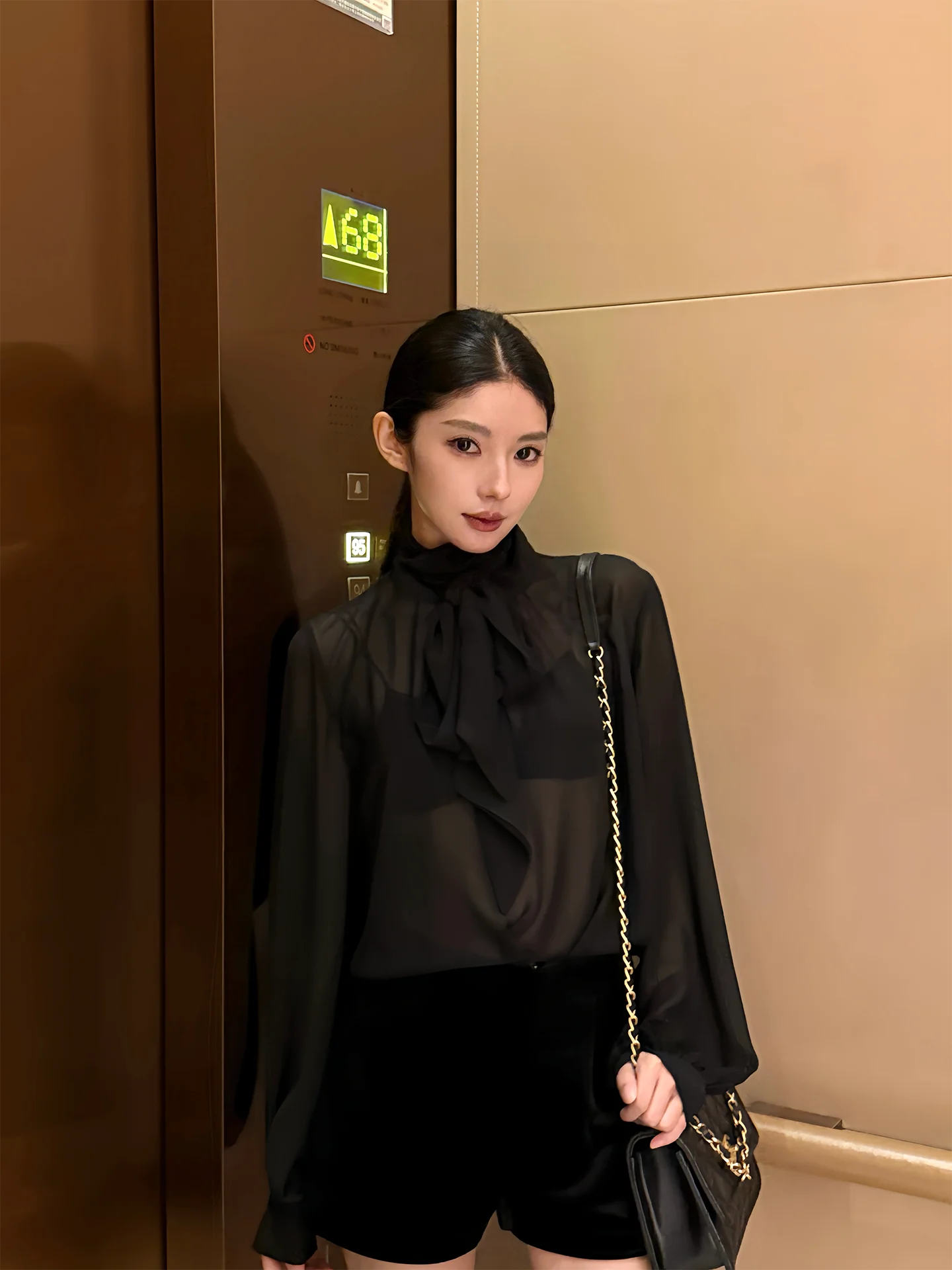 

Sexy Princ Sle Loose Fit irt Rosie 00 Chiffon See tough Draped Sa Inner And Outer Wear Women's irt