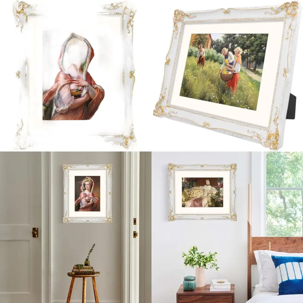 

Винтажная белая рамка для фотографий 11x14 с золотистыми акцентами и паспарту для фото 8x10, подходит для галерейных стен и настольного размещения, Coa