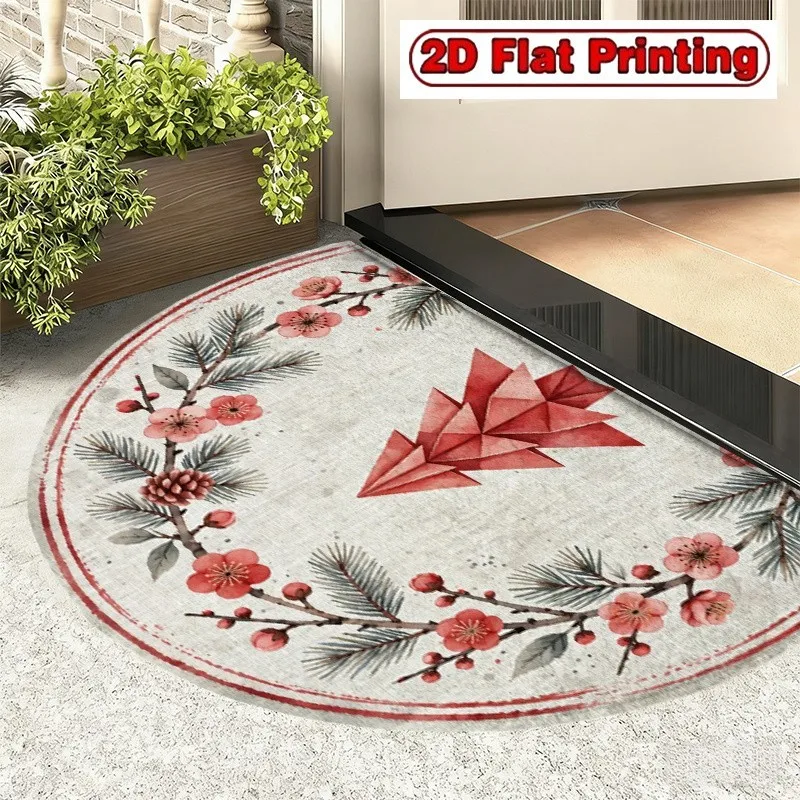 Modern Floral Half Round Doormat Plum Blossom Semicircle Carpet For Luxury Living Room Bedroom Front Door Welcome Floor Mat Gift