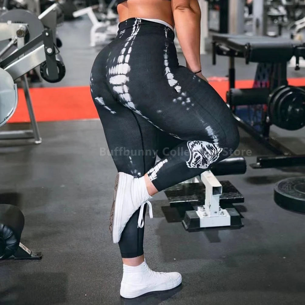 

She Darc Leggings Women Yoga Bottom Wolf Head Gym Fitness Pants Women Tight Soft Leggins Sport Woman Scrunch Elatsic Bottom