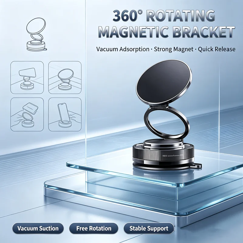 Image of Magnetische Handyhalterung 360 ° Verstellbare und faltbare, tragbare Handyhalterung für das Armaturenbrett mit starkem Saugnapf.