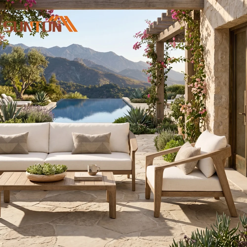 Friendly Teak Sofas Garden Terrace Couch Hotel Villa Poolside Balcony Garden Seating Area Sofa Outdoor Furniture