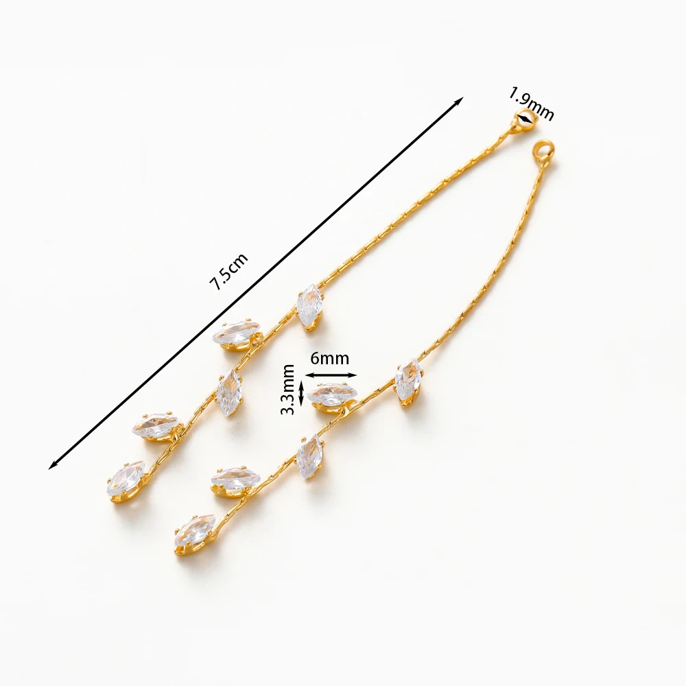 1Pair 14K/18K Gold Plated Brass Charm Pendant White Zircon Leveas for Earrings Making DIY Earrings Accessories Supplies - view 2