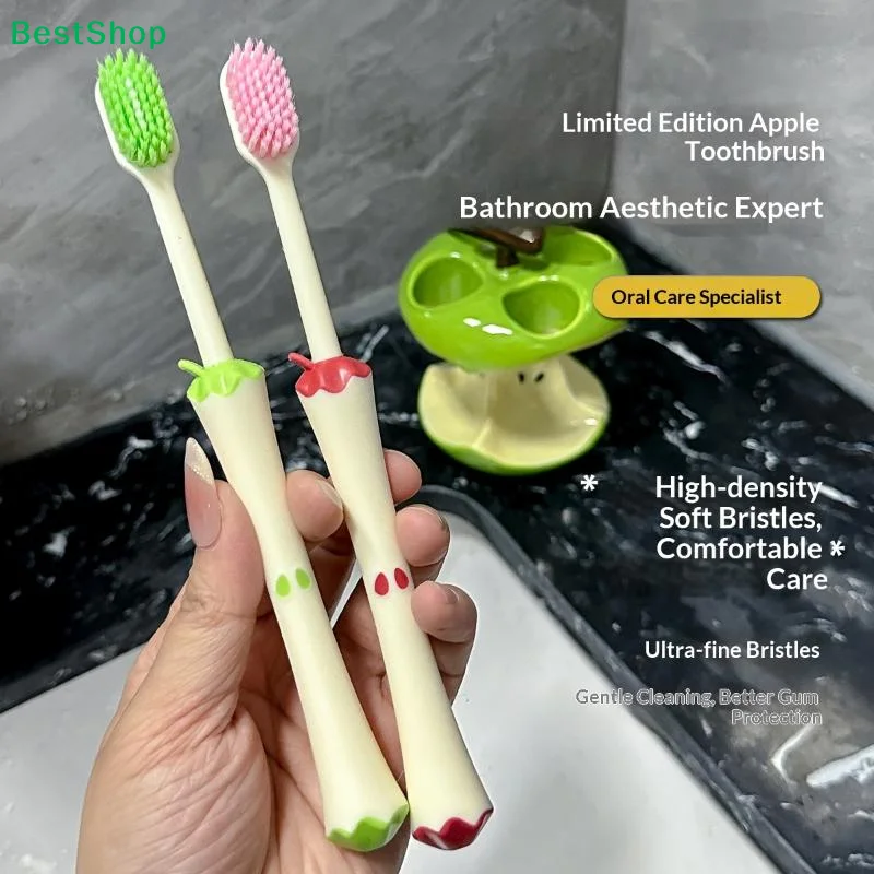 〔Y〕2Pcs/set Cute Fruit Core Soft Bristle Toothbrush Wide Head Gentle Gum Care Non Slip Handle For Kids Adults Oral Care Home Use