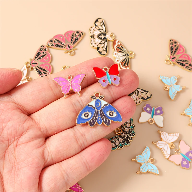 10 Stück niedliche bunte Emaille-Anhänger mit fliegenden Schmetterlingen für die Herstellung von Halsketten, Ohrringen, Armbändern, DIY-Bastelarbeiten, Schmuckzubehör – Detail 2