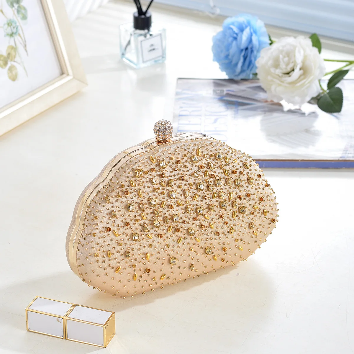 Spabroken Diamant-Clutch-Tasche, Bankett-Tasche, Einschultrige, schräge Bankett-Abendtasche, französischer Stil, Cheongsam-Handtasche – Detail 14