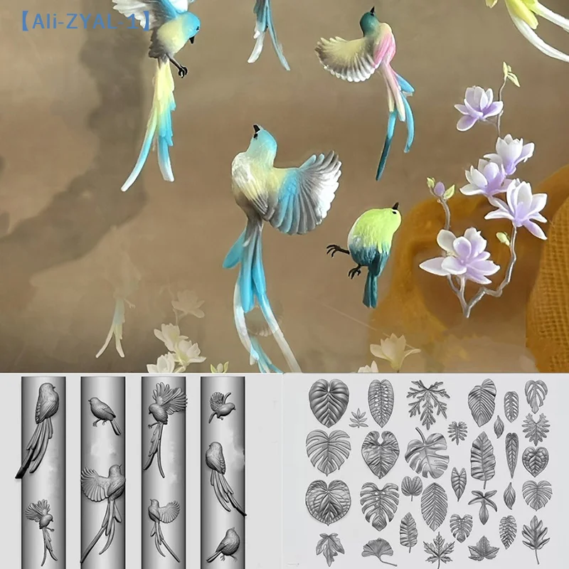 【ZYAL-1】1/2Pcs Silicone Nail Art Mold Ribbon Bow Ballet Shoes Leaf Bird Design Tool DIY Transparent Carving Template