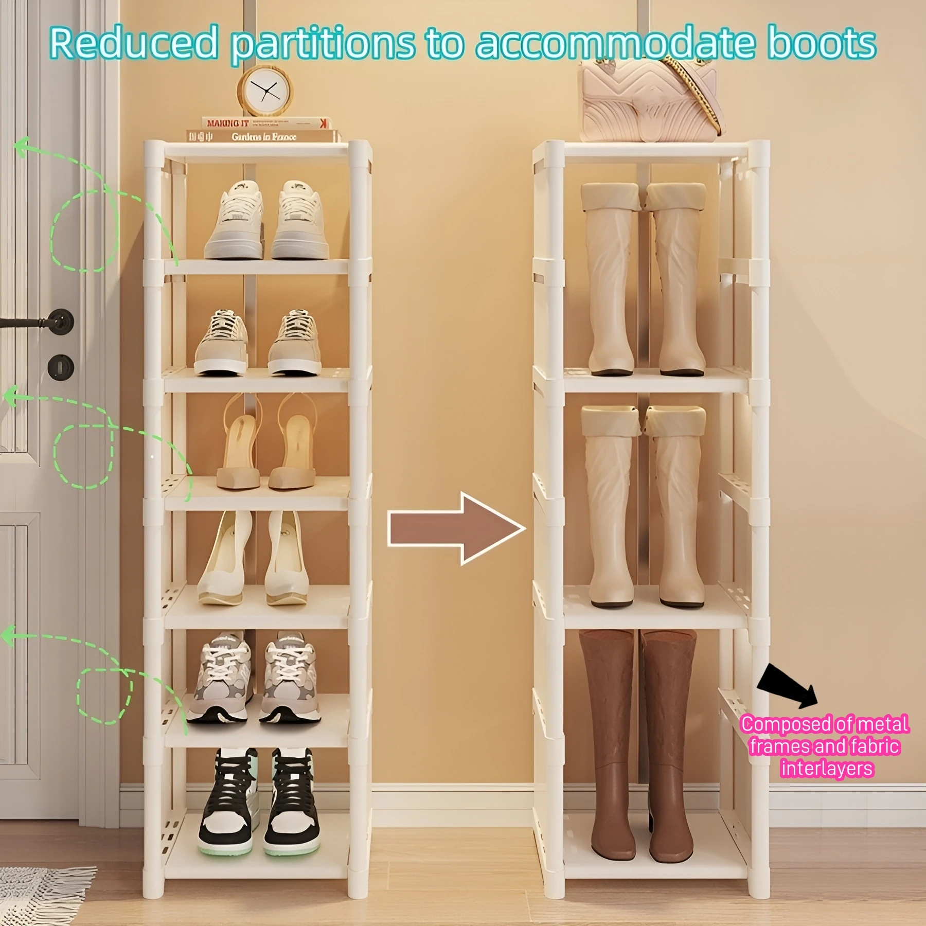 1pc Multi-layer Stackable Shoe Organizer, Metal Frame & Fabric Interlayer Shoe Rack for Entryway Hallway Living Room, T1 Shelf