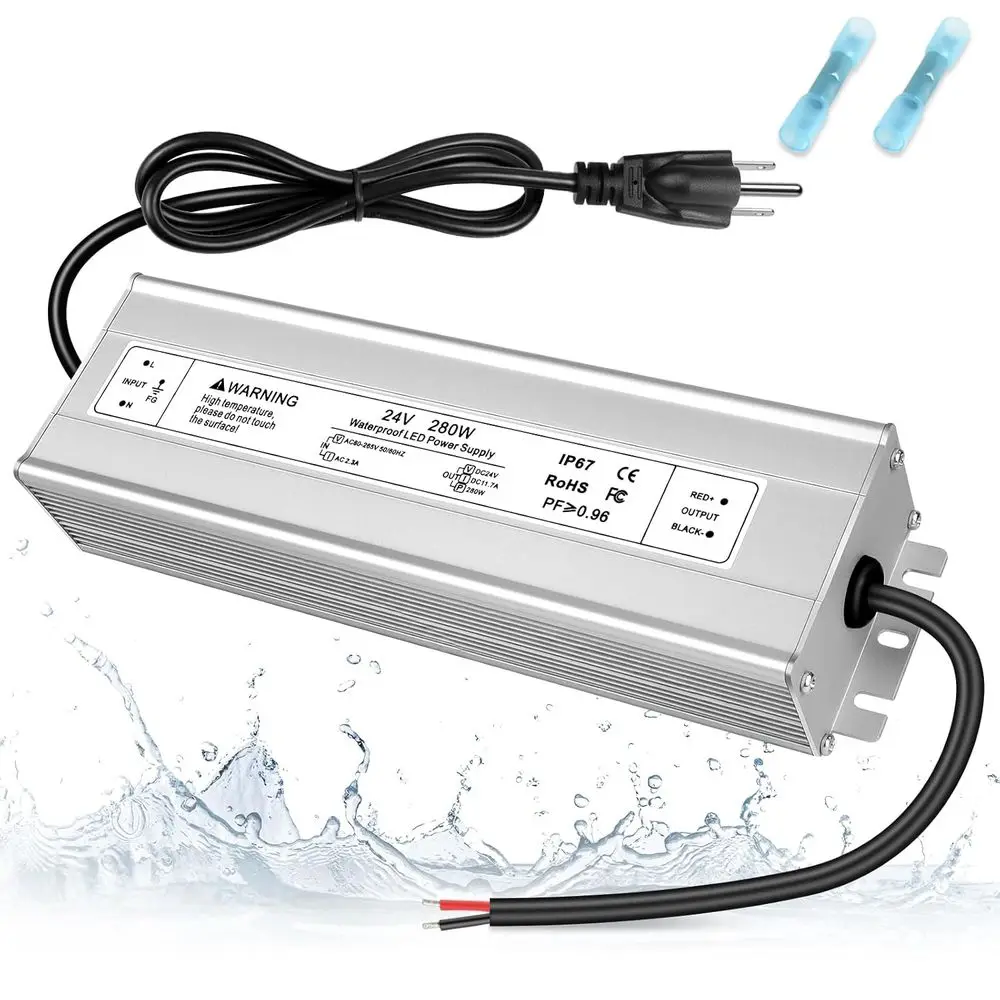 

24V 280W LED Power Supply, IP67 Waterproo LED Driver, AC 110V to DC 24 11.7A Converter, Outdoor Low age Transormer or LED Strip