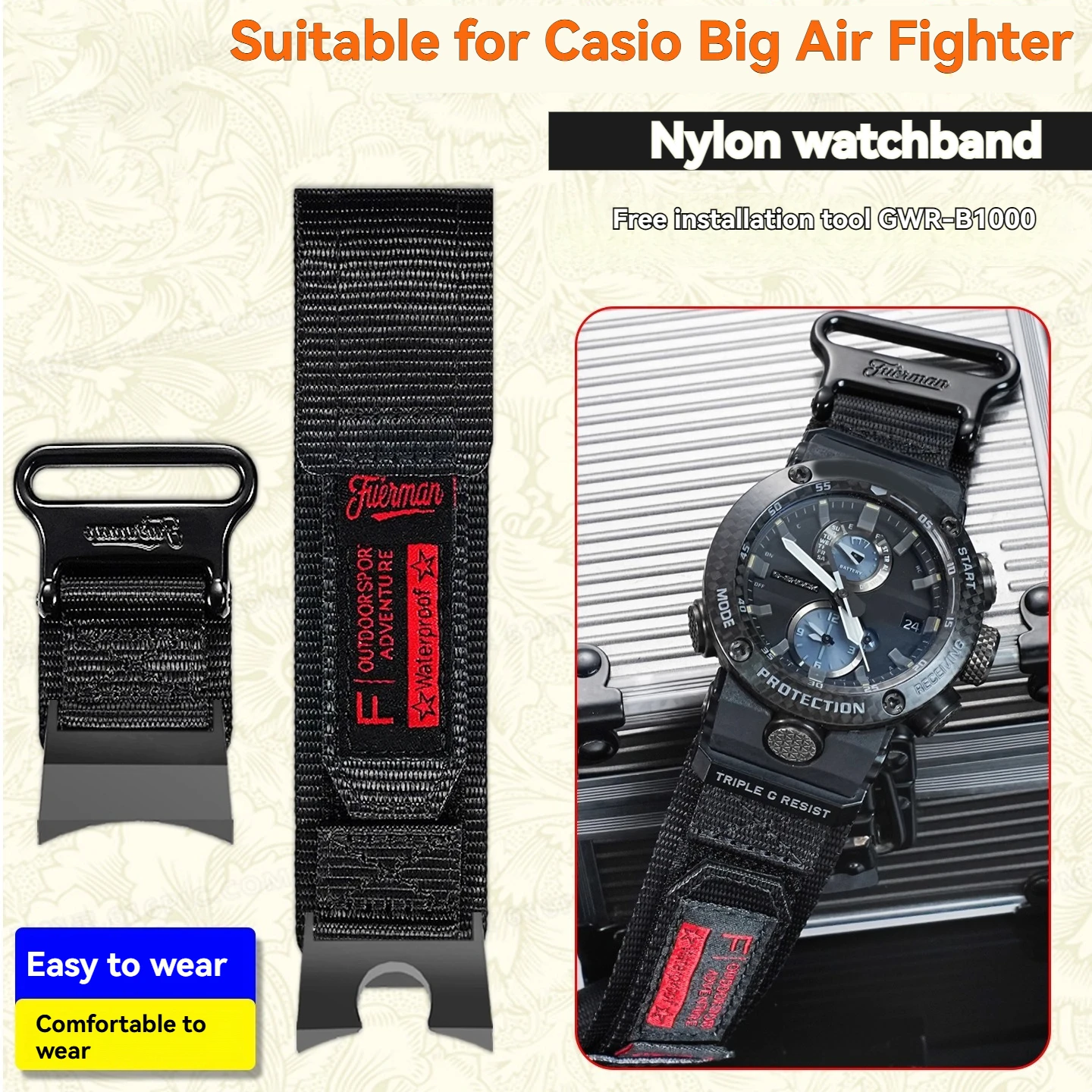 

Водонепроницаемый ремешок для часов gwr-b1000 для Casio Great Kongba GWR-B1000, модифицированный ремешок на липучке с нейлоновым тканевым браслетом.