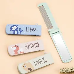 Lovely Animals Cartoon Comb Simple Hairdressing Plastic Portable Comb With Mirror Foldable 2 In 1 Pocket Hair Brush Students