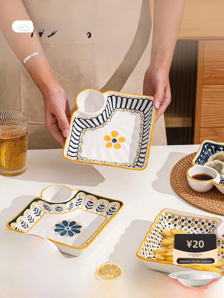 

KAWASIMAYA Cerc тарелка для пельменей с уксусом Di, перегородка для завтрака, посуда, винтажная подглазурная цветная универсальная посуда