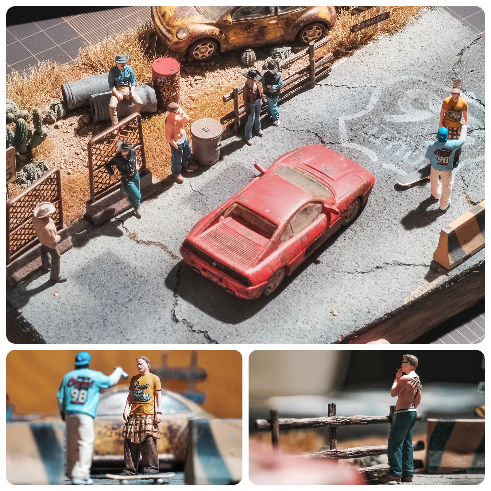 1/64 Scale Resin American Street Youth Figures, Hand Painted Skateboard Crew Miniature Scene Props for Diecast Car Display, AFA view 6