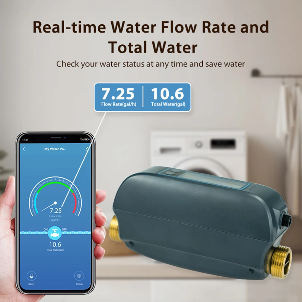 Tuya Smart WiFi Water Valve Water Flow Rate And Water Meter Waterproof Home Water LCD Display Device On/Off Remote Control