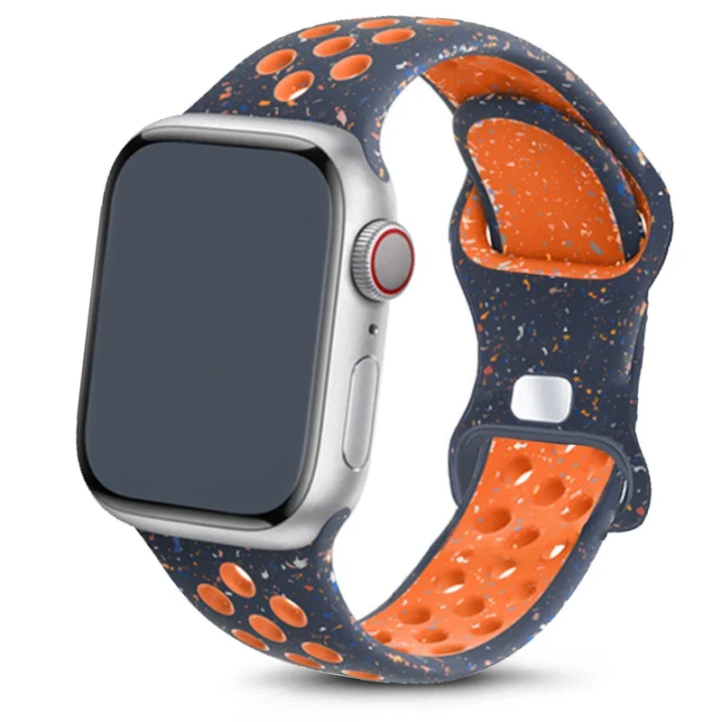 Original Sport Rubber Strap for Apple Watch Band 49mm 45mm 44mm 42mm 38mm Colored Particles Band for IWatch 9 8 7 6 5 SE Ultra 2