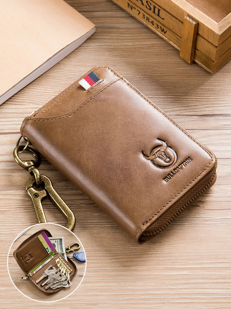 

Genuine Leather KeyChain Key Wallet Card Holder Case For Men Zippered Key Organizer Wallet for Male Gift for Men Housekeeper