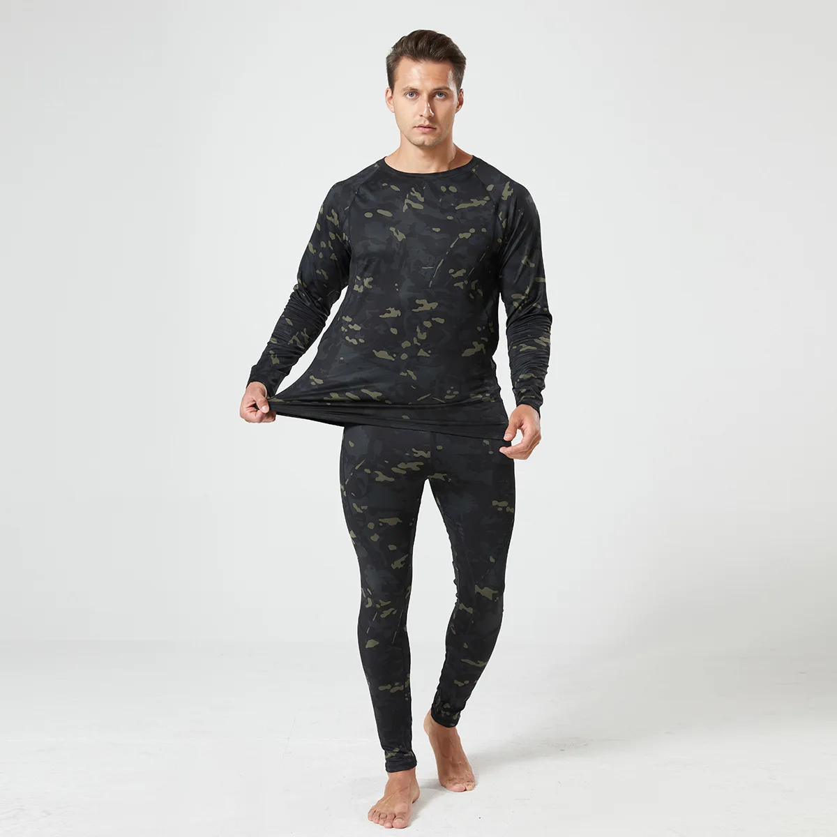 Herren Taktisches Thermo-Unterwäscheset Fleece Warm Atmungsaktiv Verschleißfest Lange Unterhose Outdoor Sport Winter Basisschicht Oberteil Hose – Detail 14