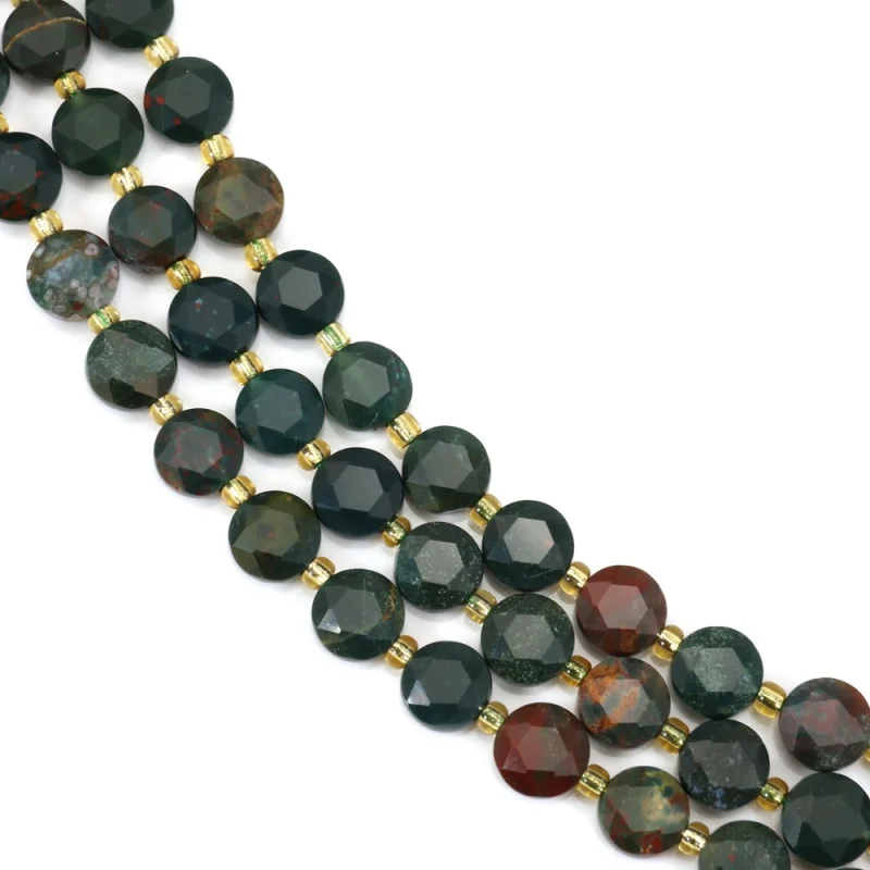 

Bloodstone (Heliotrope) Beads Strand Faceted Flat Round 8mm Natural Semiprecious Stone For Jewelry Making DIY Bracelet Earrings