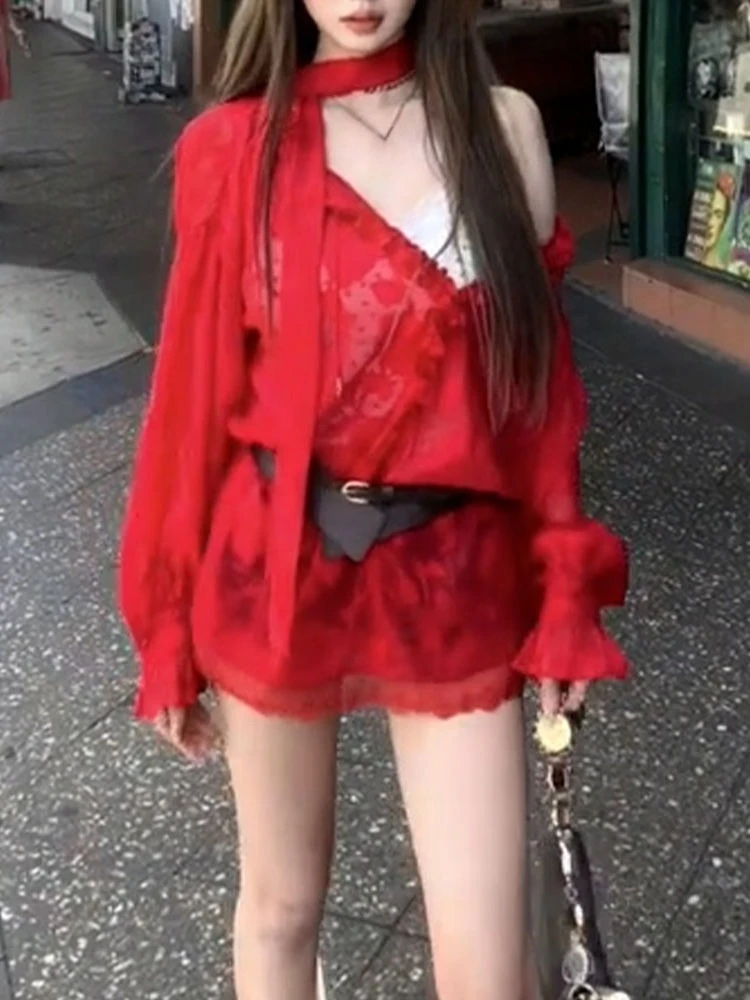 Élégant Vintage haut pour femme dentelle à manches longues Blouse ample plage fête mince t-shirts décontracté bureau mode Chic 2025 printemps nouveau