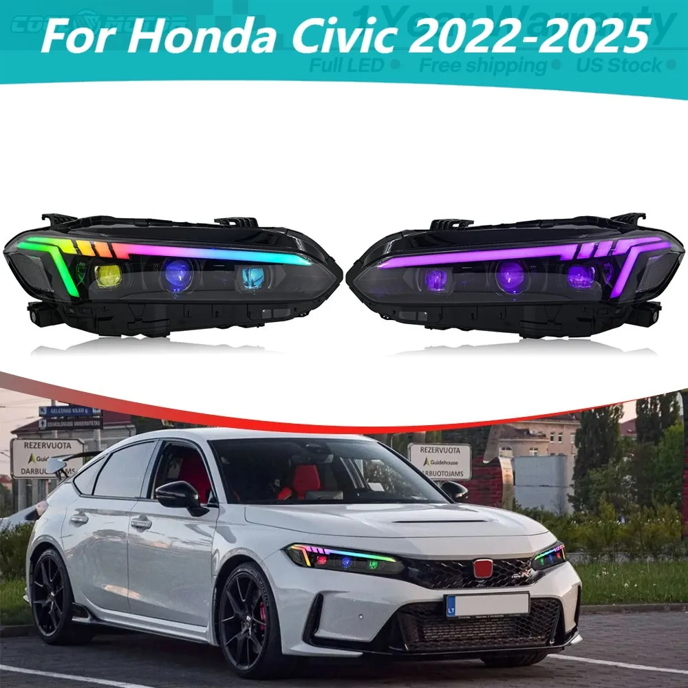 

RGB LED Headlights Assembly For Honda Civic 2022-2025 11th Gen Front Lamp Assembly RH LH