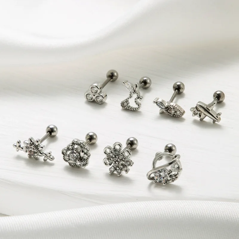 1PC Cute Rabbit Carrot Stud Earrings Stainless Steel Zircon Screw Cartilage Earring Women Conch Tragus Helix Piercing Jewelry image 3