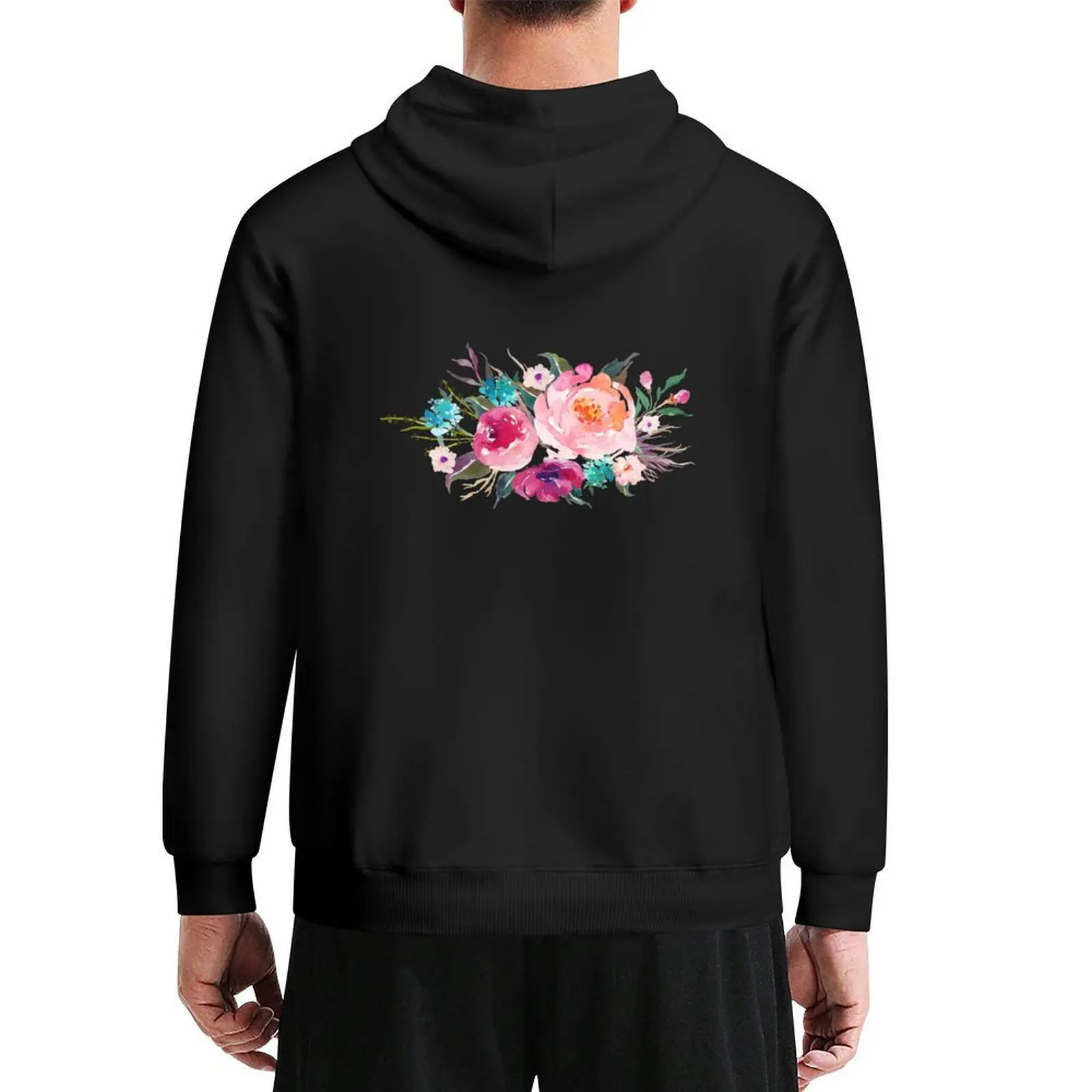 

Floral Watercolor Bouquet Turquoise Pink Hoodie men's sweat-shirt korean autumn clothes men's sweat-shirt set japanese hoodie