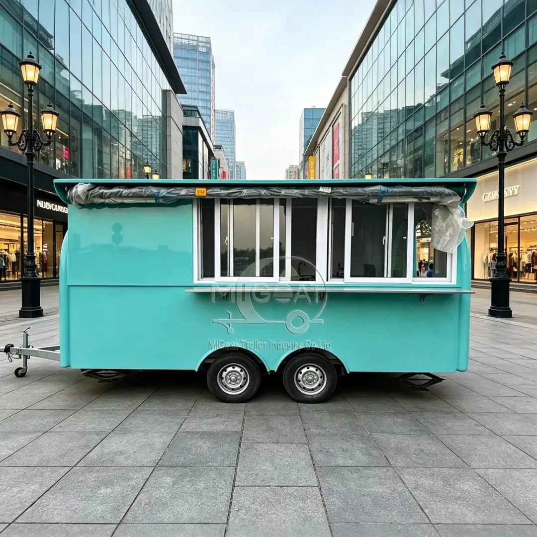 

Blue Commercial Food Truck Mobile Food Trailer with Service Window for Fast Food Street Vending Business
