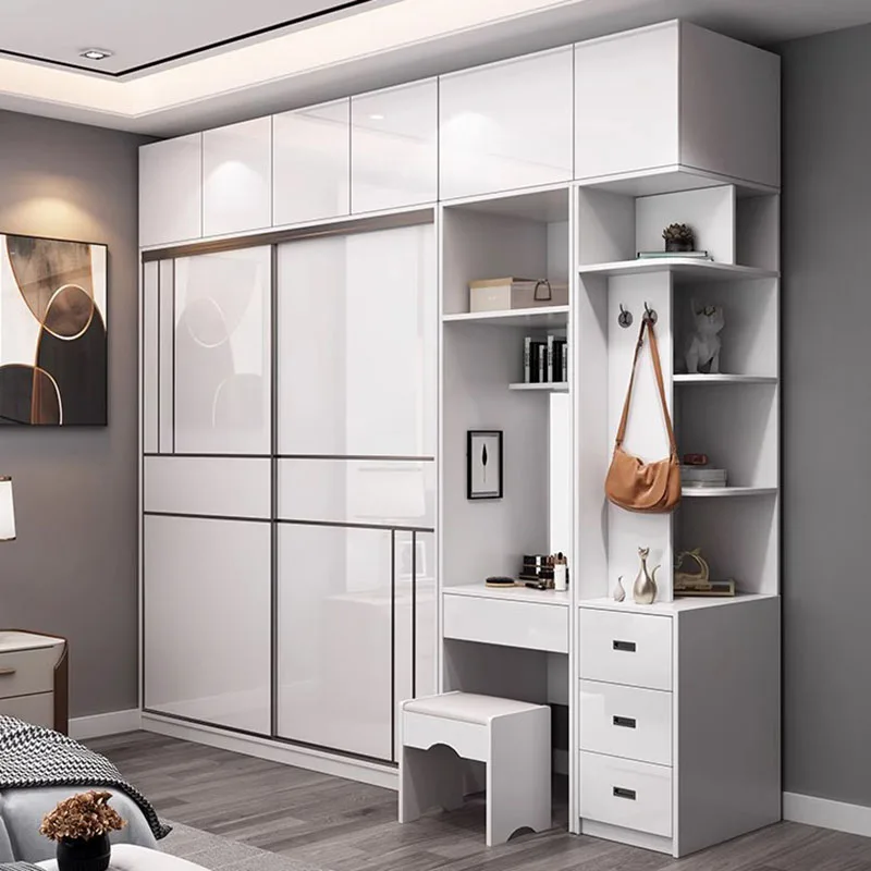 

Wooden White Luxury Wardrobe New Modern Dressing Table Sliding Doors Wardrobe Storage Drawers Rangement Chambre Home Furniture