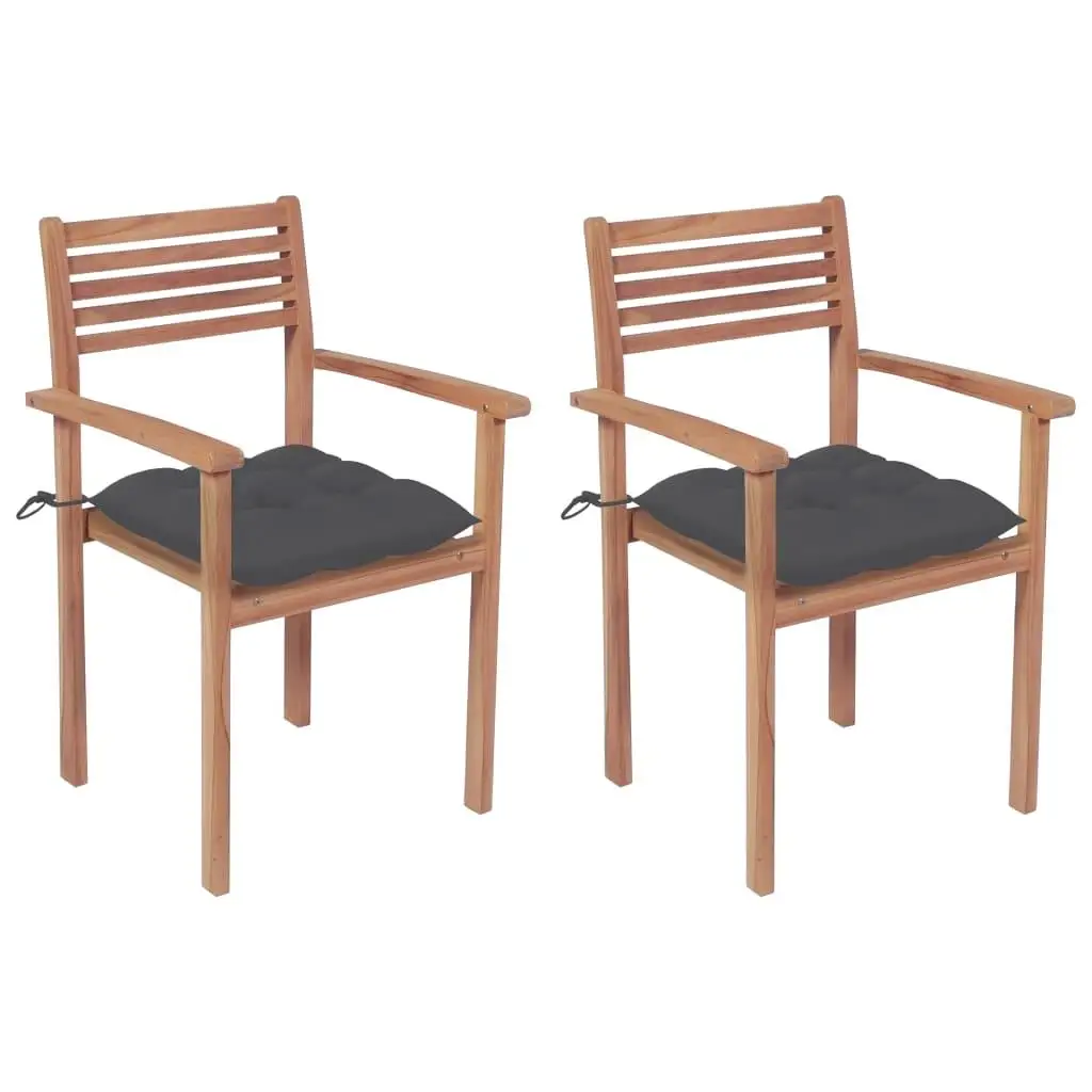 

Teak Wood Garden Chair Set of 2 Anthracite Color Durable Polyester Outdoor Furniture