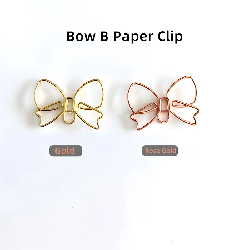 10Pcs/Lot Creative Paperclip Rose Gold Metal Paper Clip Decorative Bookmark Binder Shaped Clips Cute Stationery Office Supplies