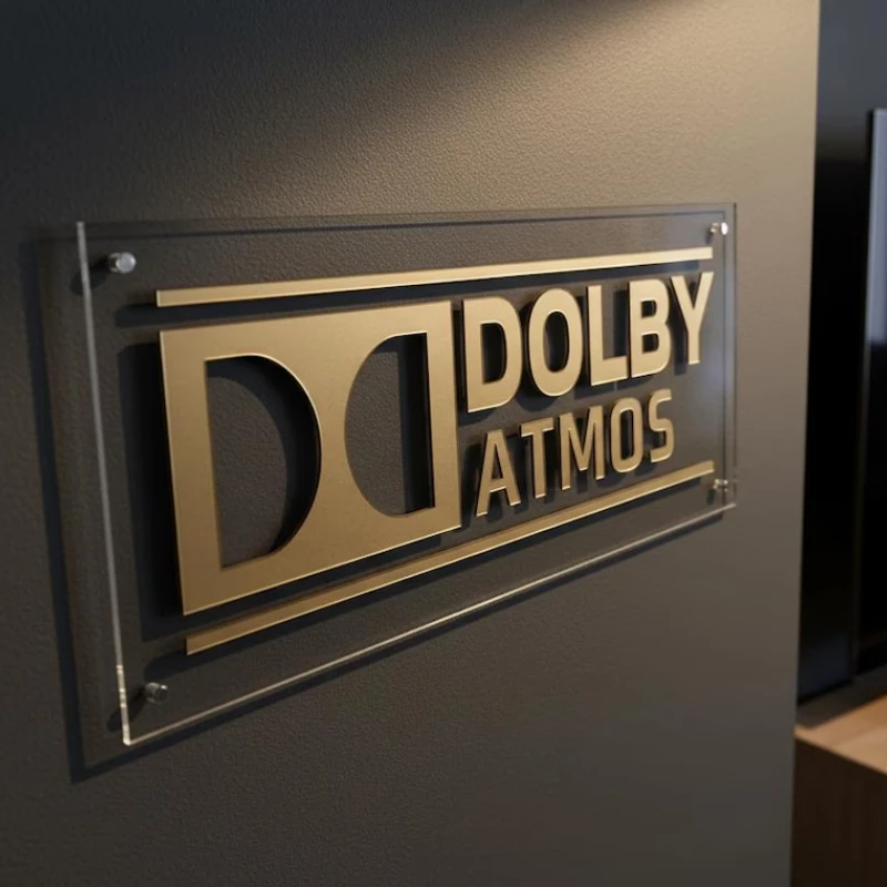 Dolby Atmos Sign: 3D Home Theater Decor, Clear & Black Plexiglass - Cinema Room Light Up Sign, Modern Movie Night Wall Art