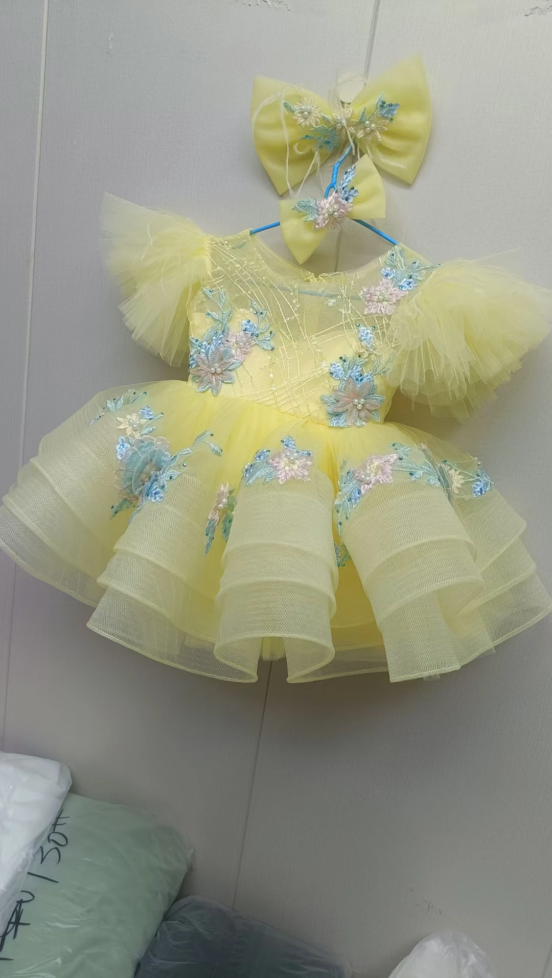 Luxury formal Girls pearl Bow Princess Dress sequin flower Baby Birthday Dresses Teen Ball Gown Dres Children Wedding Clothing