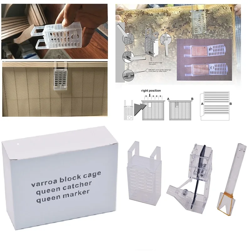 

Varroa Block Beekeeping Control Varroa Tool Queen Bee Cage for Against-Varroa Mites Through Brood Block with Queen Bee Catcher