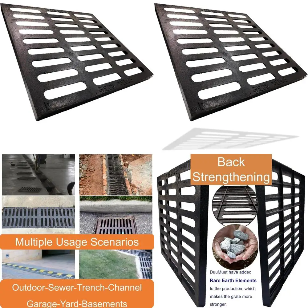 

Heavy-Duty 20x20 Cast Iron Outdoor Drain Cover, B-Class Sewer Grate, Black Square for Driveways, Yards, and Garages
