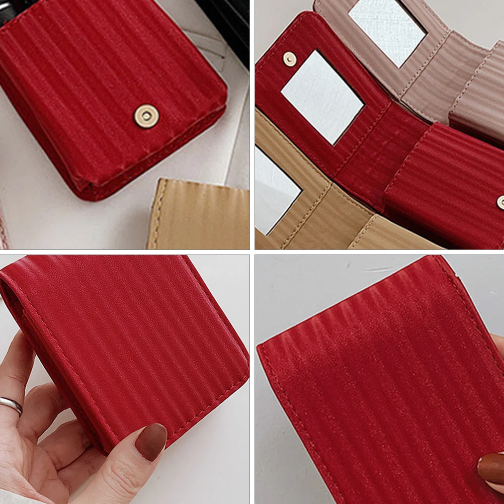 

1pc Mini Lipstick Bag Premium Pu Mirror Compact Storage Pouch For Women Portable Travel Makeup Organizer Case