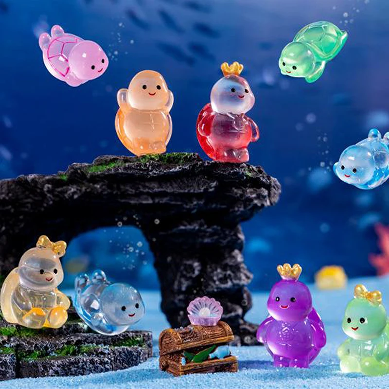 Figuras de paisaje en miniatura de tortuga luminosa de dibujos animados, pequeños adornos bonitos, decoración de escritorio Kawaii, regalos de decoración del hogar DIY