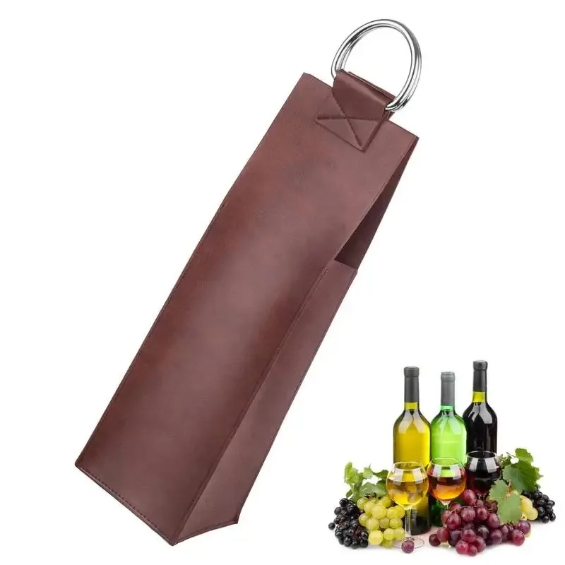 Wine Bottle Carrier Tote PU Wine Bottle Storage Bag Retro Champagne Beer Carrier Wine Tote Pouch For Birthday Wedding Picnic