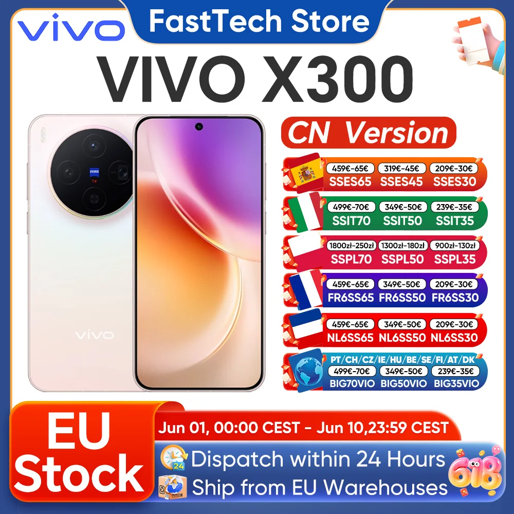 Smartphone VIVO X300 5G, 6040 mAh, 90 W Super OOC, écran AMOLED 6,31 pouces 120 Hz, triple caméra Zeiss 200 MP, Dimensity 9500